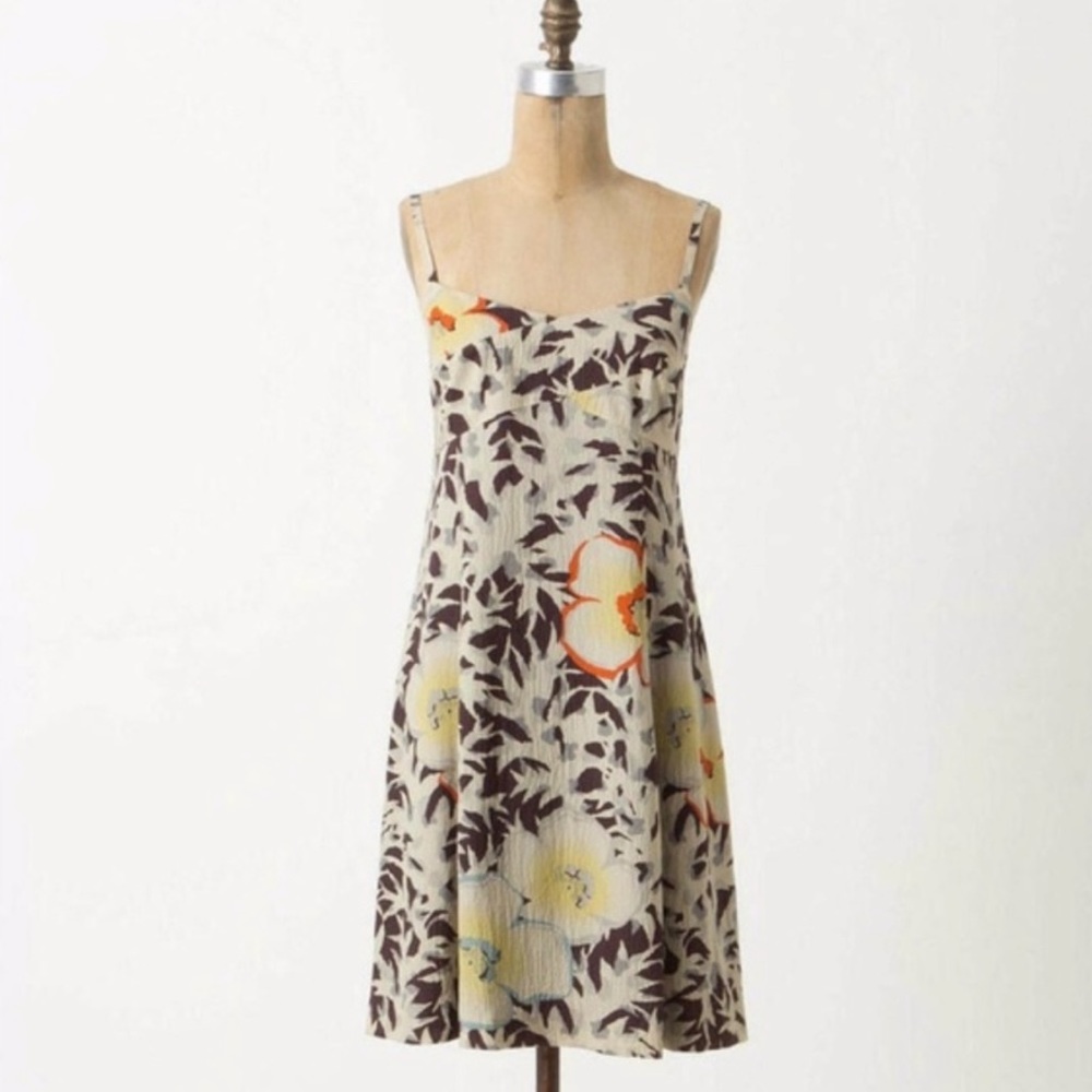 Anthropologie HD In Paris Fern & Floral Silk Dress